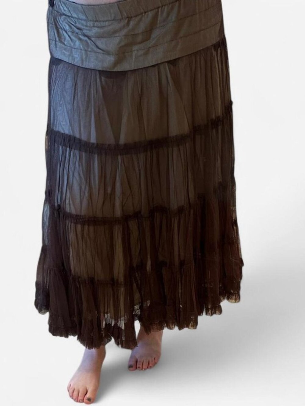 Ruth luxury brown sheer full-lentgh skirt with elastic waistband